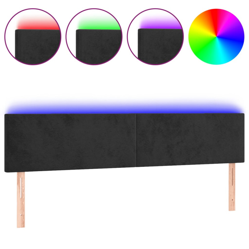 Zagłówek do łóżka z LED, czarny, 160x5x78/88 cm, aksamit