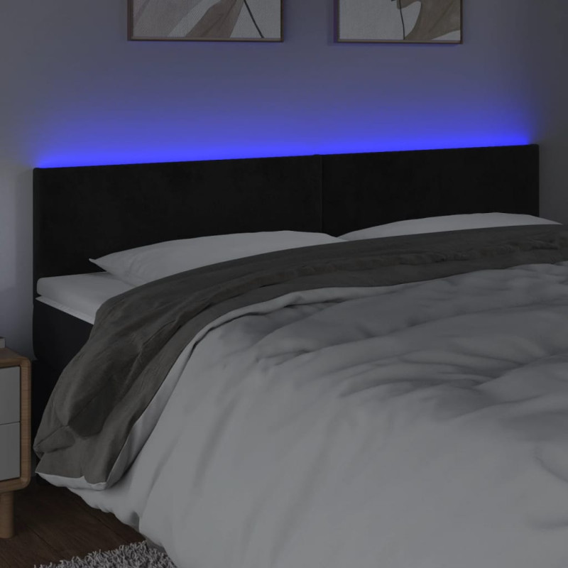 Zagłówek do łóżka z LED, czarny, 160x5x78/88 cm, aksamit
