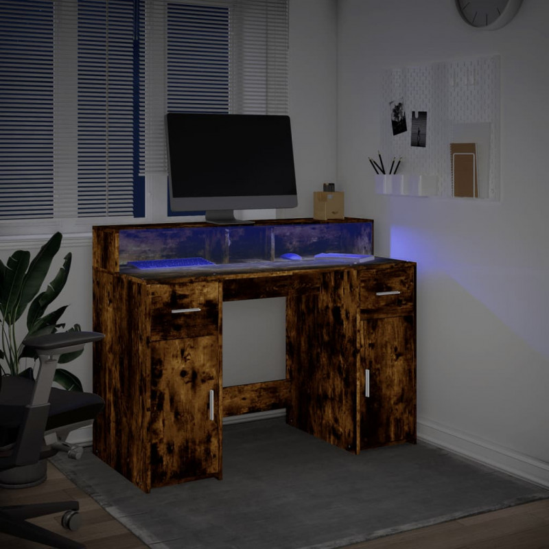 Biurko z podświetleniem LED, przydymiony dąb, 120x55x91 cm