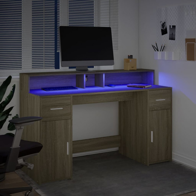 Biurko z podświetleniem LED, dąb sonoma, 140x55x91 cm