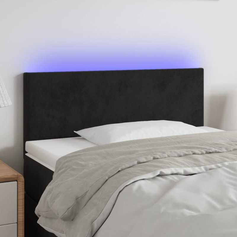Zagłówek do łóżka z LED, czarny, 100x5x78/88 cm, aksamit