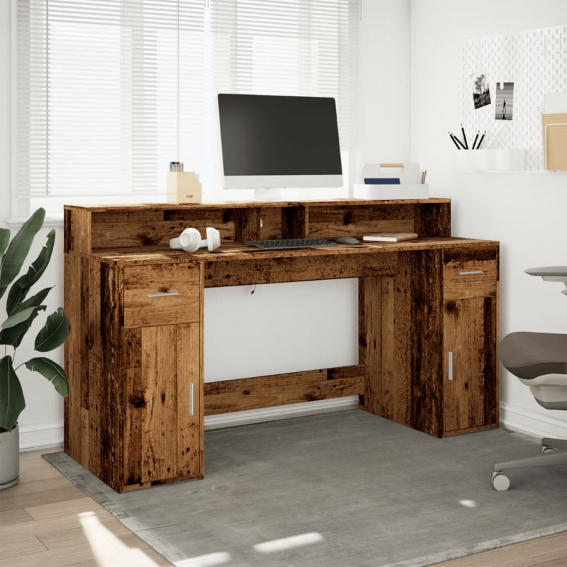 Biurko z podświetleniem LED, stare drewno, 160x55x91 cm