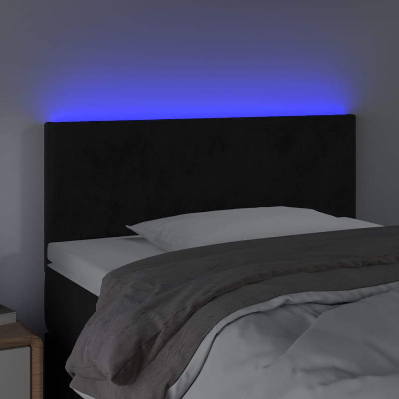 Zagłówek do łóżka z LED, czarny, 100x5x78/88 cm, aksamit