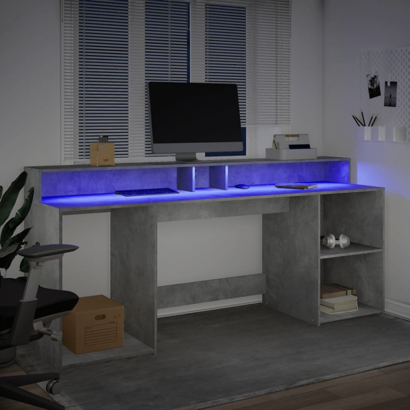 Biurko z podświetleniem LED, betonowa szarość, 200x55x91 cm