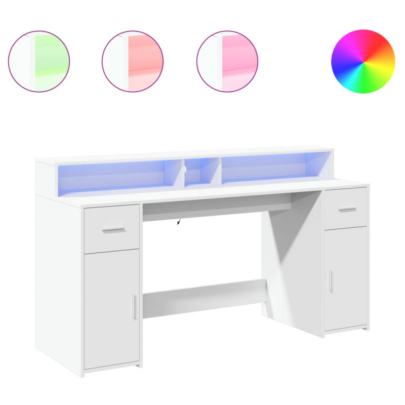 Biurko z podświetleniem LED, białe, 160x55x91 cm