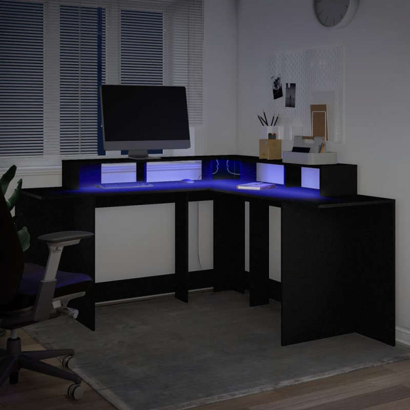 Biurko z podświetleniem LED, czarne, 152x152x91 cm