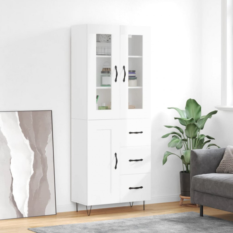 Witrynka biała połysk 69,5x34x180 cm materiał drewnopochodny