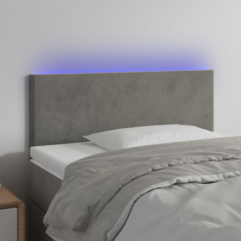 Zagłówek do łóżka z LED, jasnoszary, 100x5x78/88 cm, aksamit