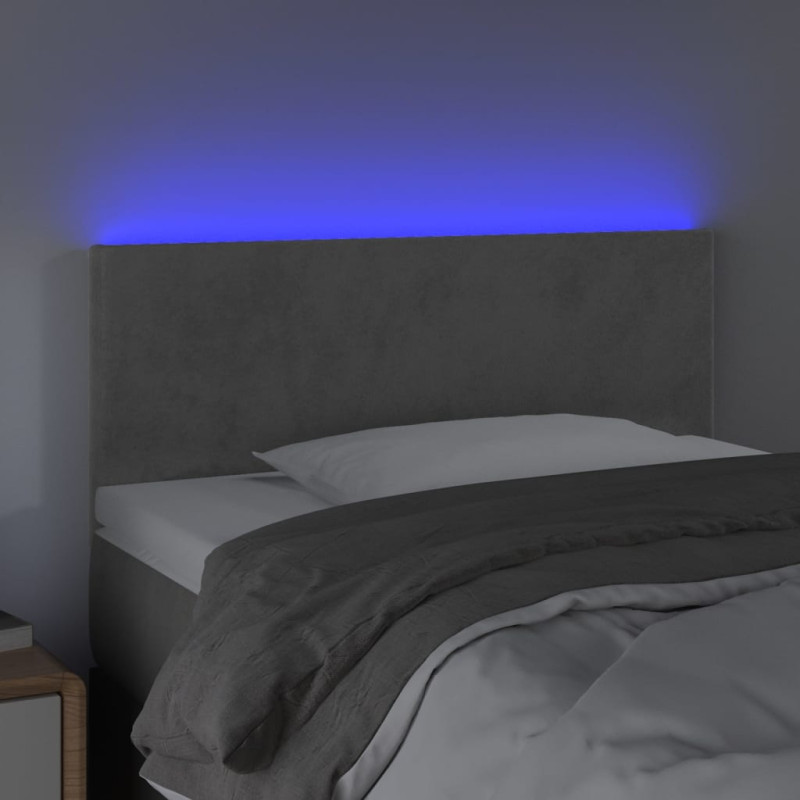Zagłówek do łóżka z LED, jasnoszary, 100x5x78/88 cm, aksamit