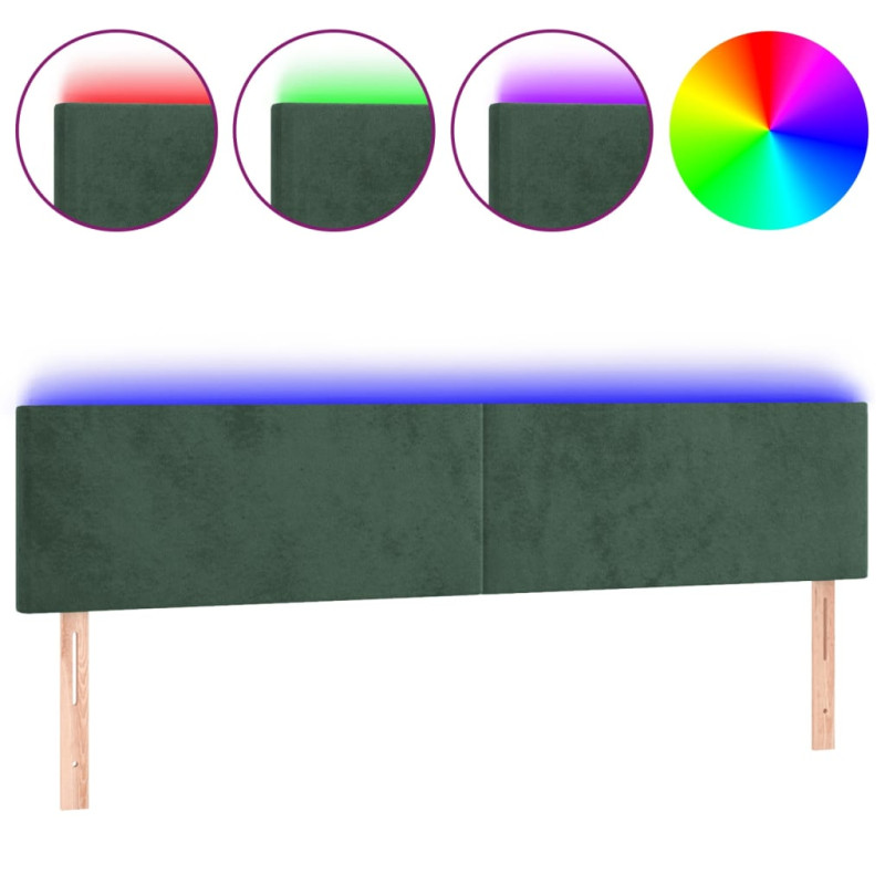 Zagłówek do łóżka z LED, ciemnozielony, 180x5x78/88 cm, aksamit