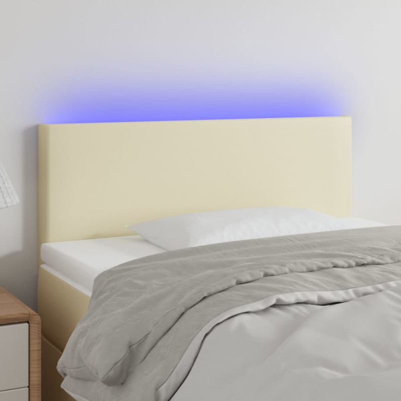 Zagłówek do łóżka z LED, kremowy, 100x5x78/88cm, sztuczna skóra