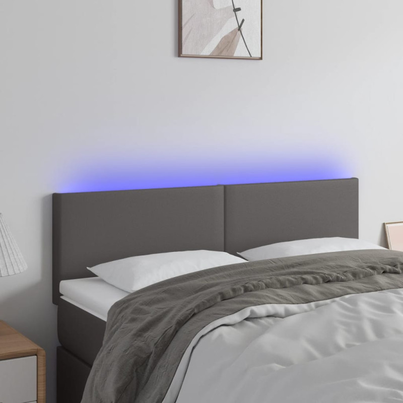 Zagłówek do łóżka z LED, szary, 144x5x78/88 cm, sztuczna skóra