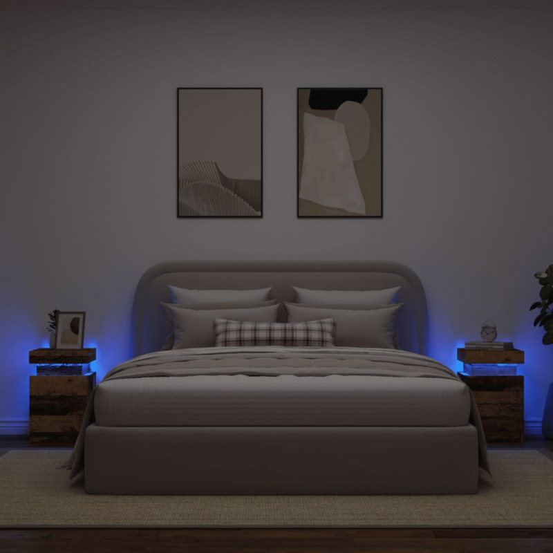 Szafki nocne z LED, 2 szt., stare drewno, 35x39x55 cm