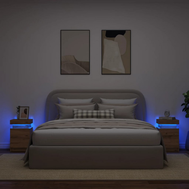 Szafki nocne z LED, 2 szt., dąb artisian, 35x39x55 cm