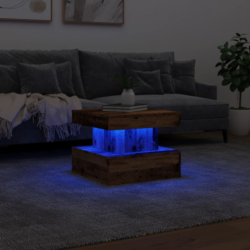 Stolik kawowy z oświetleniem LED, stare drewno, 50x50x40 cm