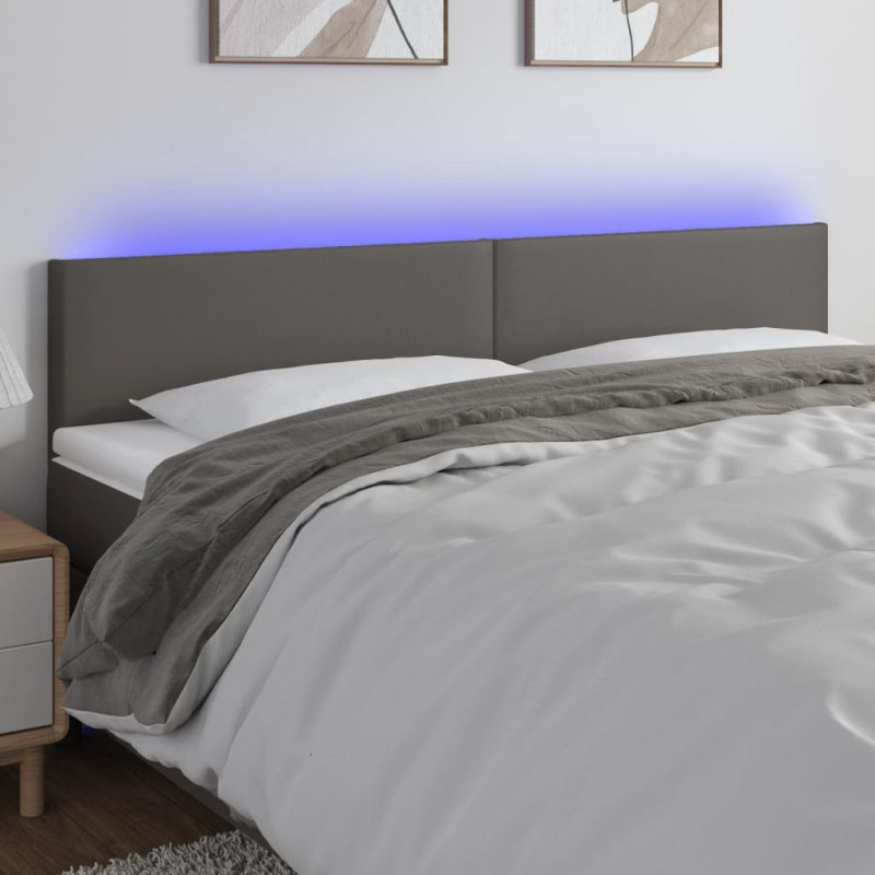 Zagłówek do łóżka z LED, szary, 160x5x78/88 cm, sztuczna skóra