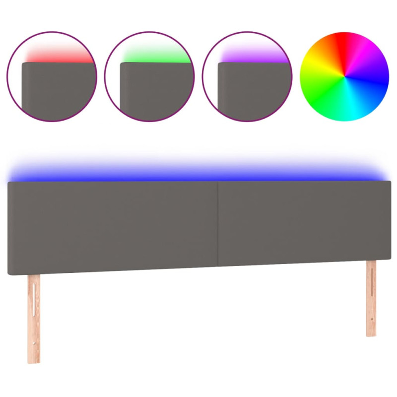 Zagłówek do łóżka z LED, szary, 160x5x78/88 cm, sztuczna skóra