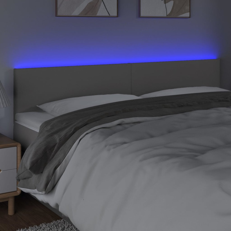 Zagłówek do łóżka z LED, szary, 160x5x78/88 cm, sztuczna skóra