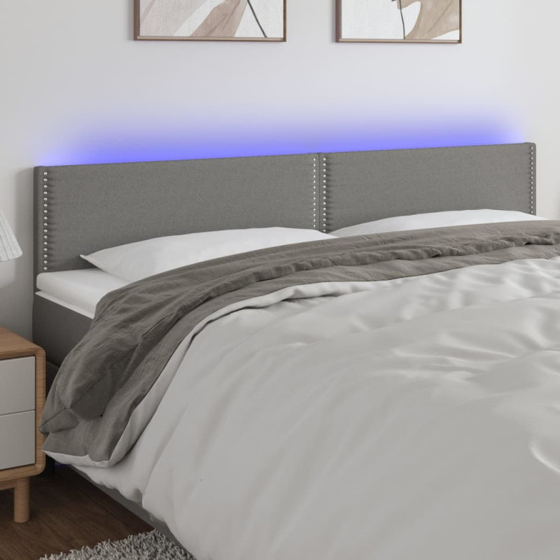 Zagłówek do łóżka z LED, ciemnoszary, 180x5x78/88 cm, tkanina