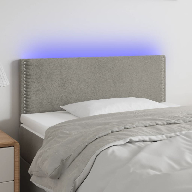 Zagłówek do łóżka z LED, jasnoszary, 100x5x78/88 cm, aksamit