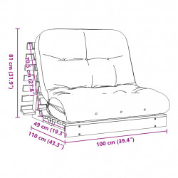 Sofa rozkładana futon, z materacem, woskowy brąz, 100x206x11 cm