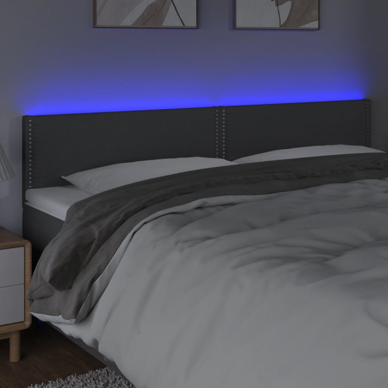 Zagłówek do łóżka z LED, ciemnoszary, 160x5x78/88 cm, tkanina