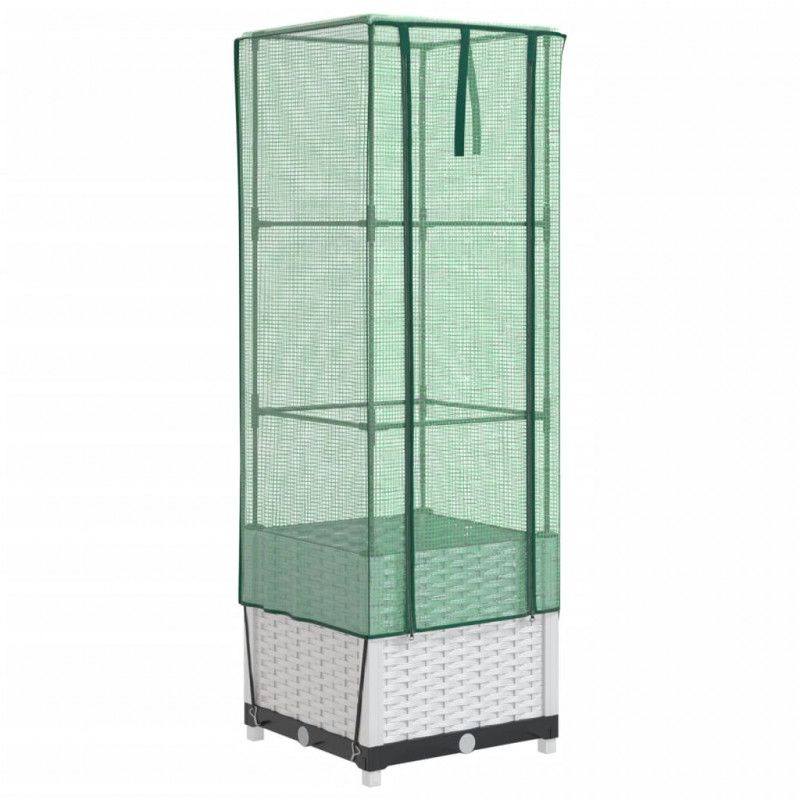 Podwyższona donica ze szklarnią, wygląd rattanu, 40x40x139 cm