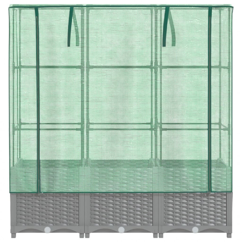 Podwyższona donica ze szklarnią, wygląd rattanu, 120x40x138 cm