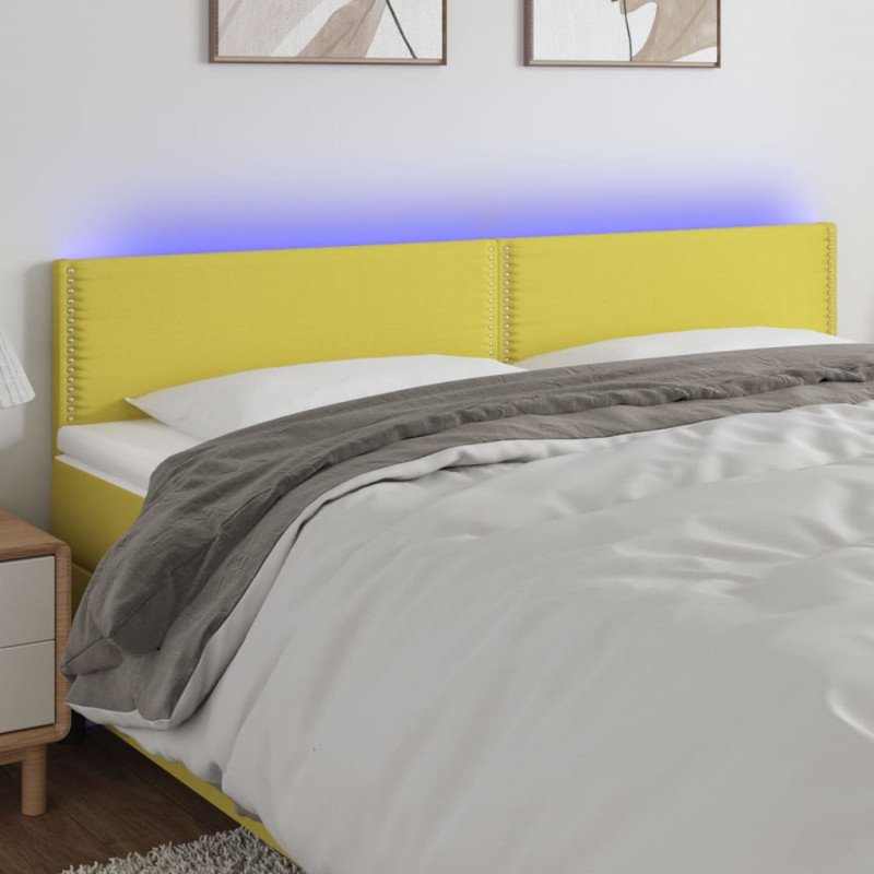Zagłówek do łóżka z LED, zielony, 160x5x78/88 cm, tkanina
