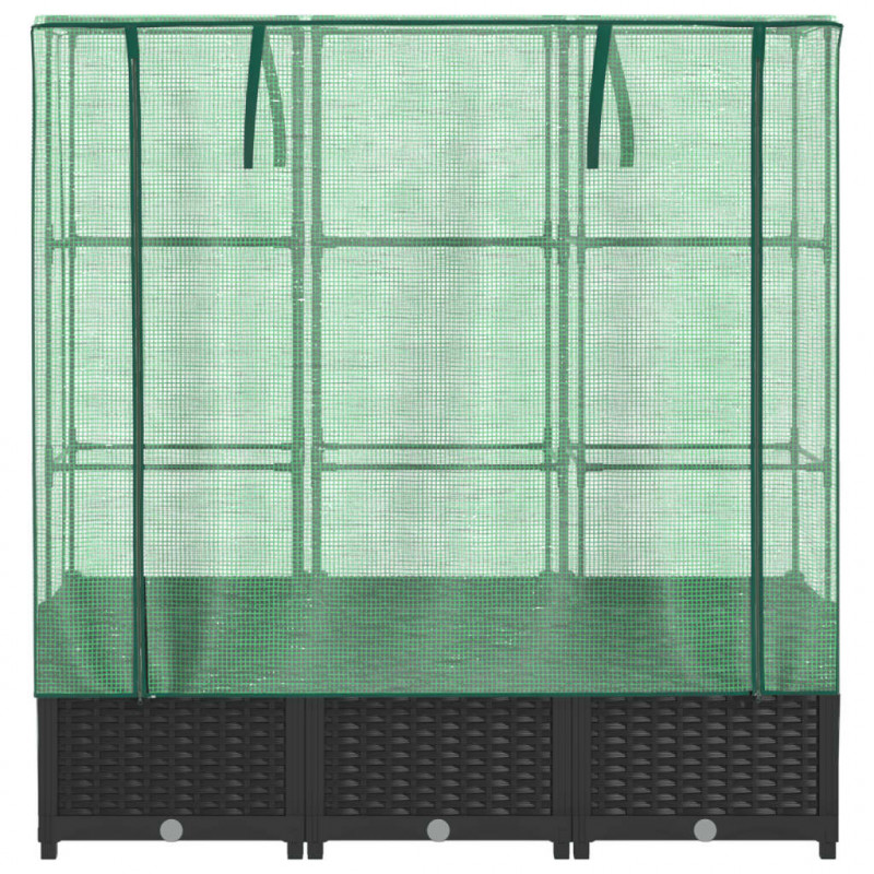 Podwyższona donica ze szklarnią, wygląd rattanu, 120x40x138 cm