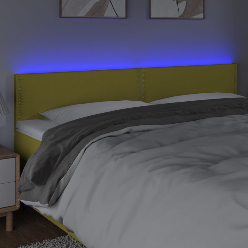 Zagłówek do łóżka z LED, zielony, 160x5x78/88 cm, tkanina