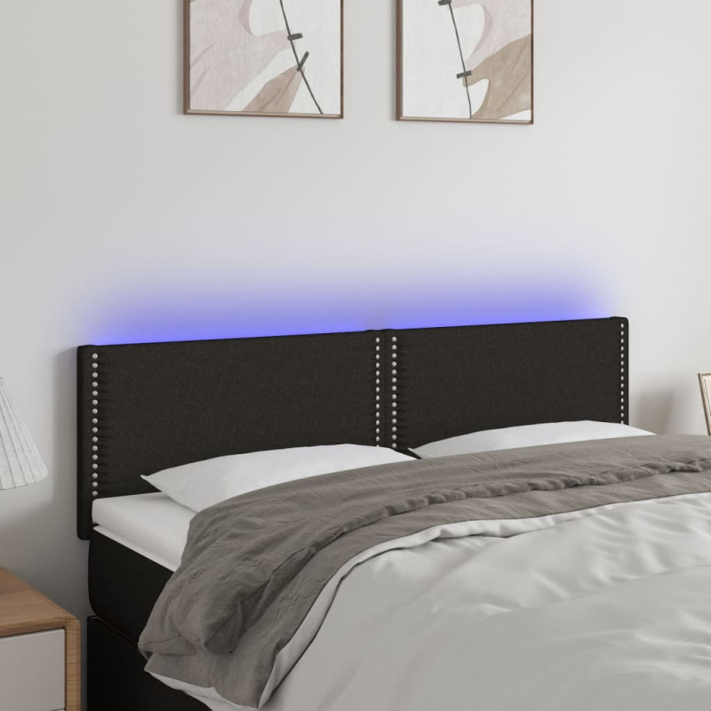 Zagłówek do łóżka z LED, czarny, 144x5x78/88 cm, tkanina