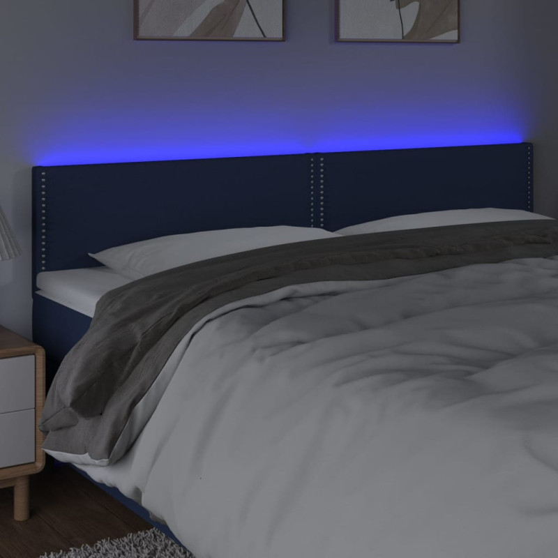 Zagłówek do łóżka z LED, niebieski, 200x5x78/88 cm, tkanina