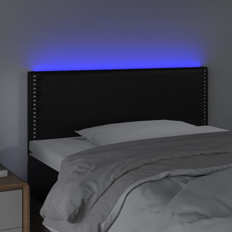 Zagłówek do łóżka z LED, czarny, 100x5x78/88 cm, sztuczna skóra