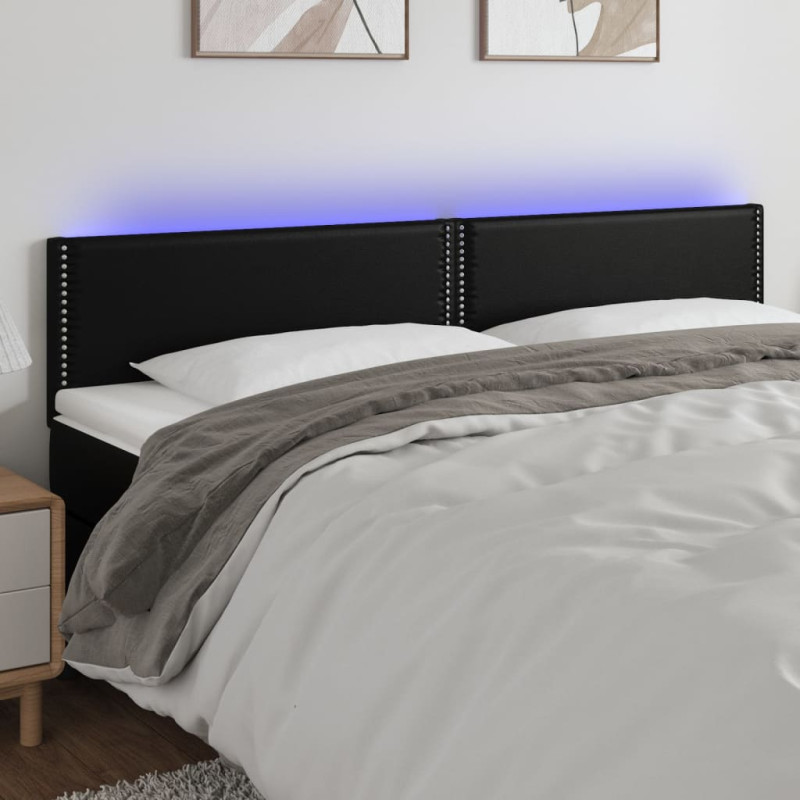 Zagłówek do łóżka z LED, czarny, 160x5x78/88 cm, sztuczna skóra