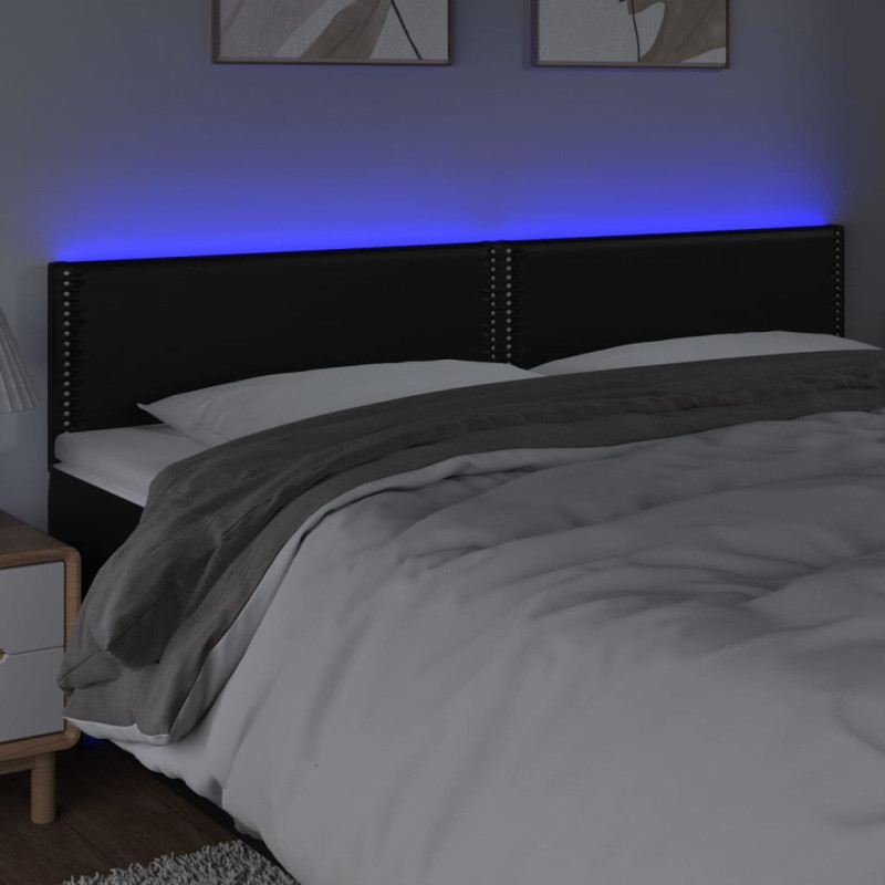 Zagłówek do łóżka z LED, czarny, 160x5x78/88 cm, sztuczna skóra