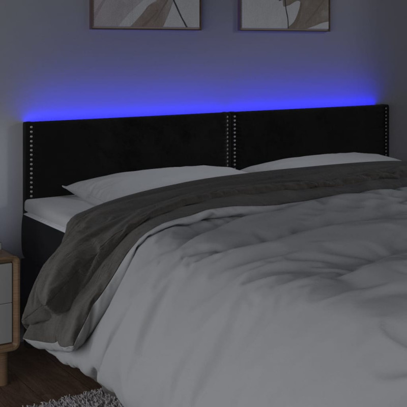 Zagłówek do łóżka z LED, czarny, 200x5x78/88 cm, aksamit