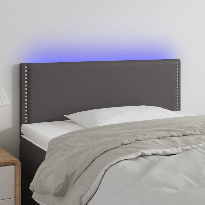 Zagłówek do łóżka z LED, szary, 90x5x78/88 cm, sztuczna skóra