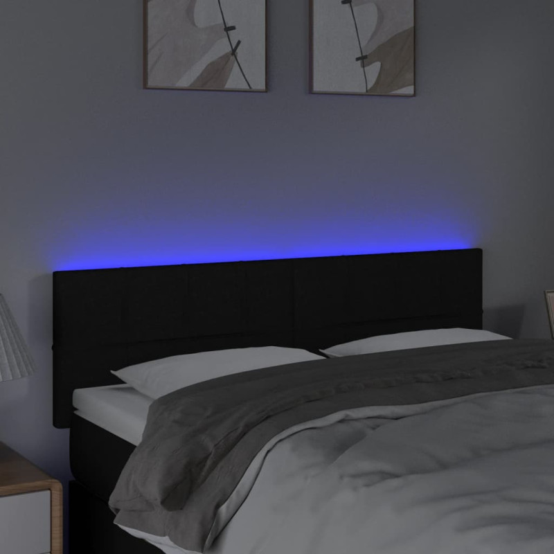 Zagłówek do łóżka z LED, czarny, 144x5x78/88 cm, tkanina