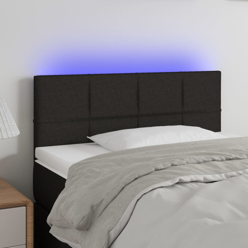 Zagłówek do łóżka z LED, czarny, 100x5x78/88 cm, tkanina