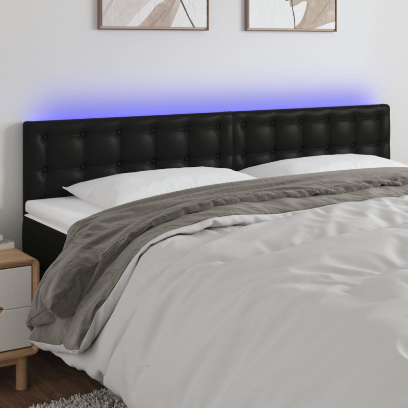 Zagłówek do łóżka z LED, czarny, 160x5x78/88 cm, sztuczna skóra