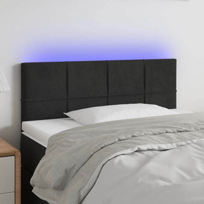 Zagłówek do łóżka z LED, czarny, 90x5x78/88 cm, aksamit