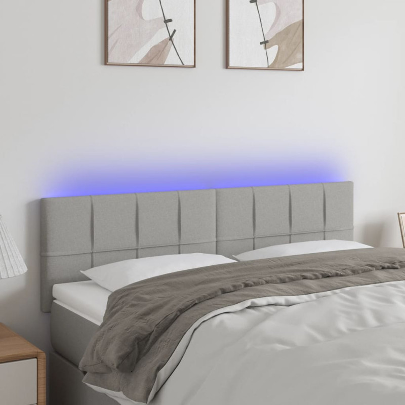 Zagłówek do łóżka z LED, jasnoszary, 144x5x78/88 cm, tkanina
