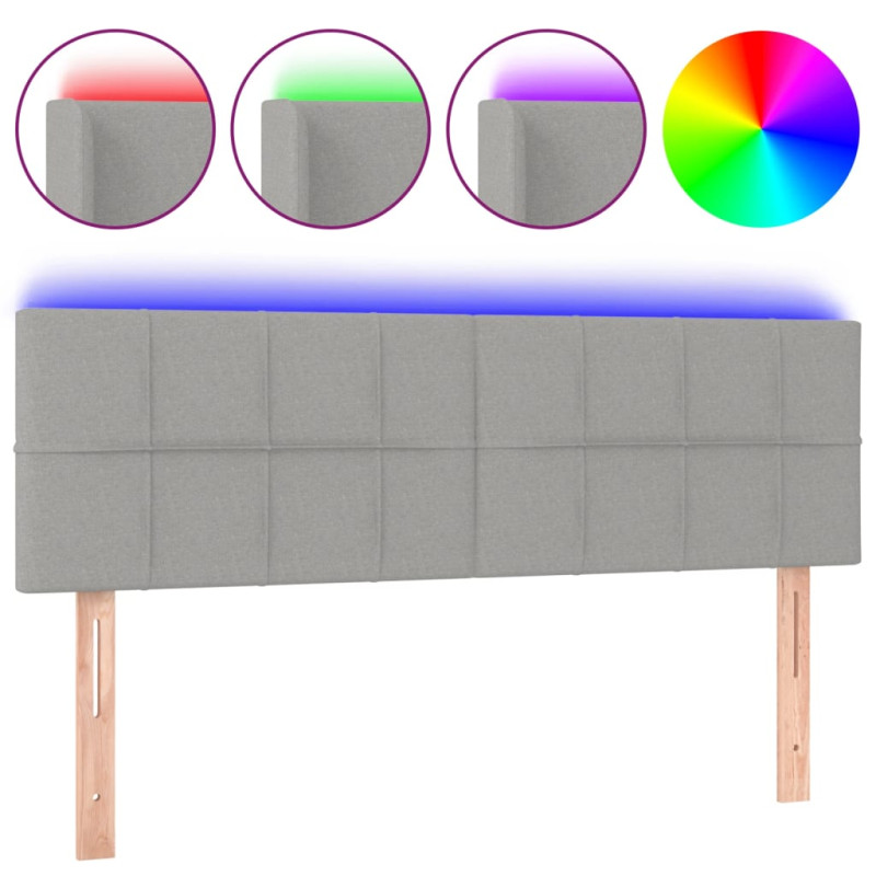 Zagłówek do łóżka z LED, jasnoszary, 144x5x78/88 cm, tkanina