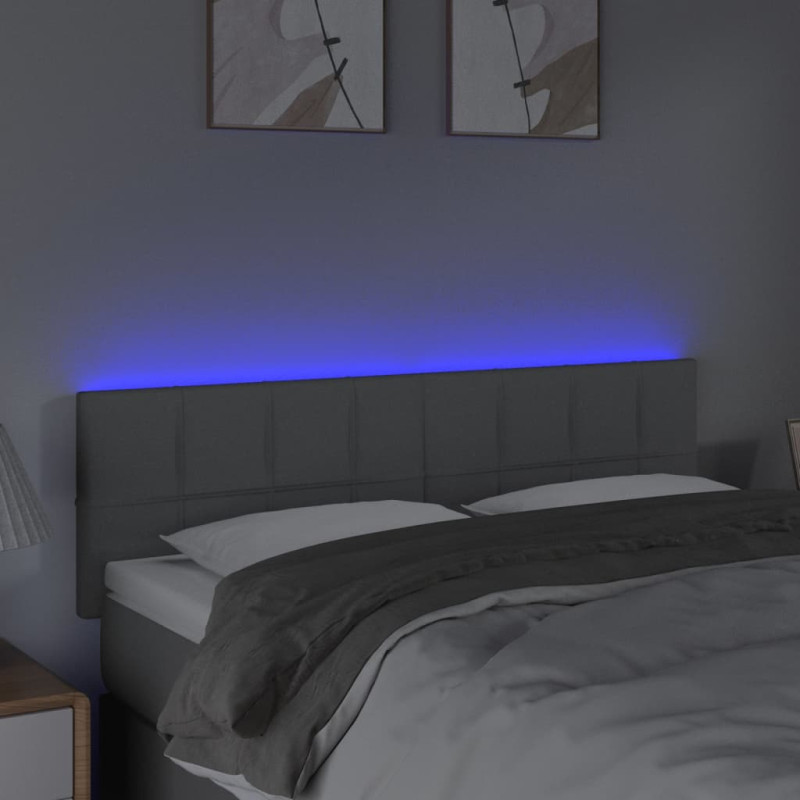 Zagłówek do łóżka z LED, jasnoszary, 144x5x78/88 cm, tkanina