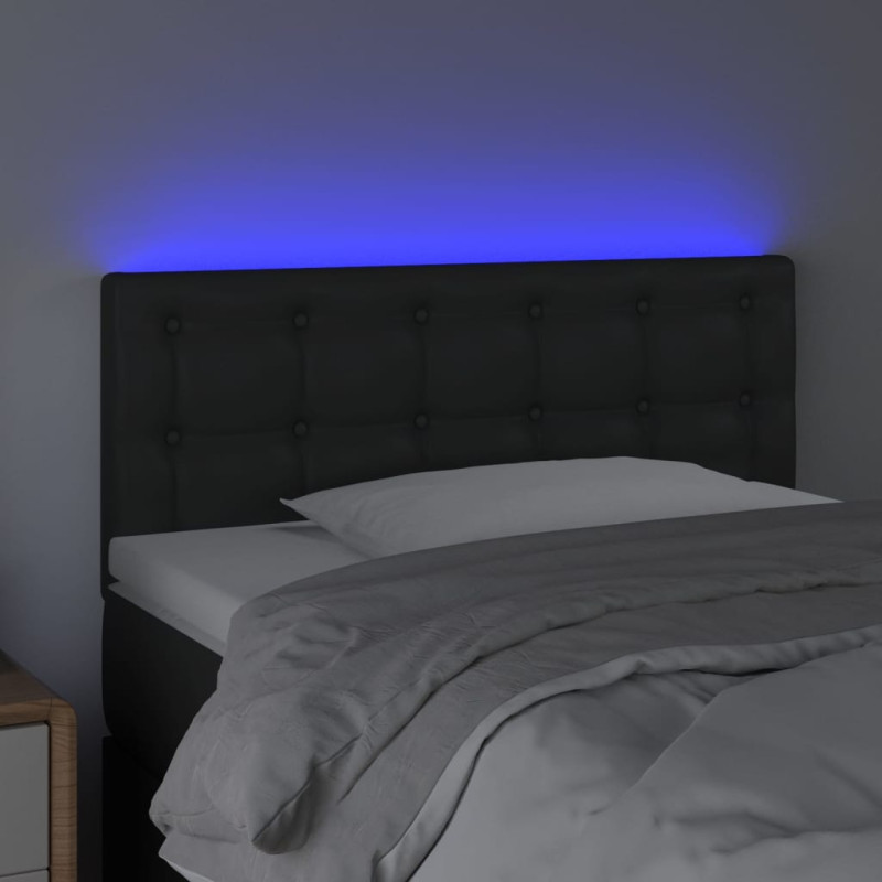 Zagłówek do łóżka z LED, czarny, 90x5x78/88 cm, sztuczna skóra