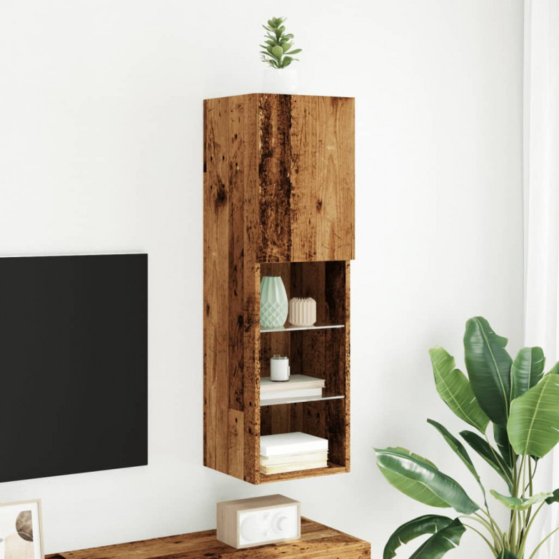 Szafka TV, z LED, stare drewno, 30,5x30x102 cm
