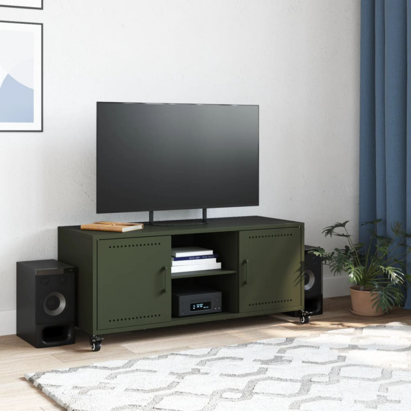 Szafka RTV, oliwkowa, 100,5x39x43,5 cm, stal