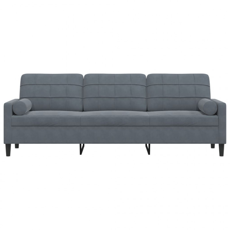 3-osobowa sofa z poduszkami, ciemnoszara, 210 cm, aksamit