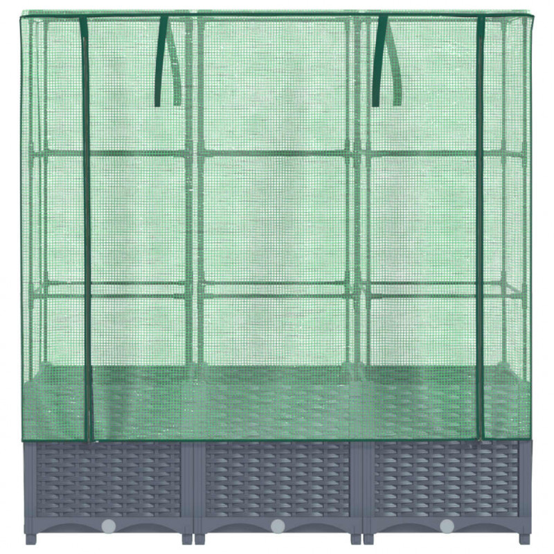 Podwyższona donica ze szklarnią, wygląd rattanu, 120x40x138 cm